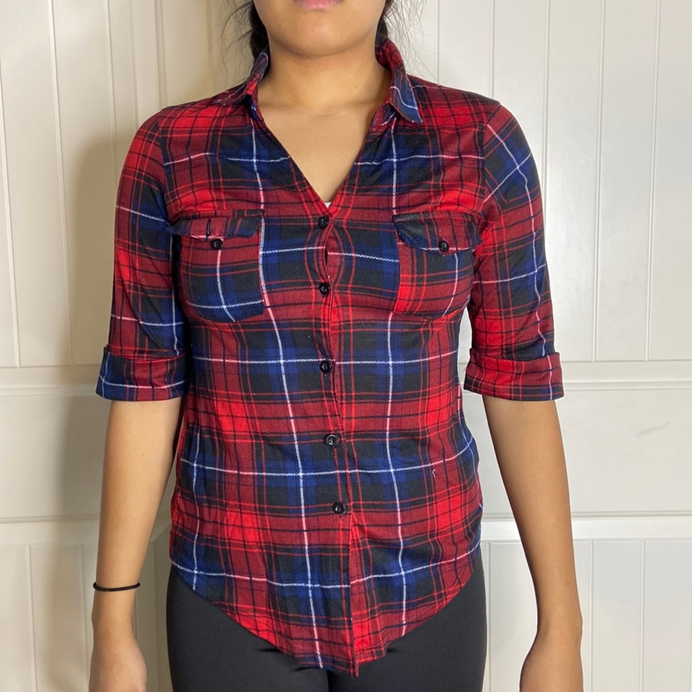 Red and Blue Plaid button down shirt